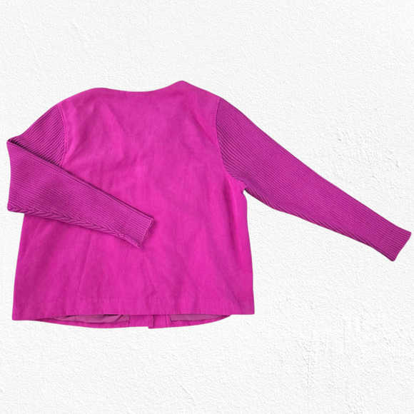 Y2K Magenta Pink Studio Works Woman Fuchsia Suede Knit Sleeve Jacket Size 16W - Picture 8 of 8